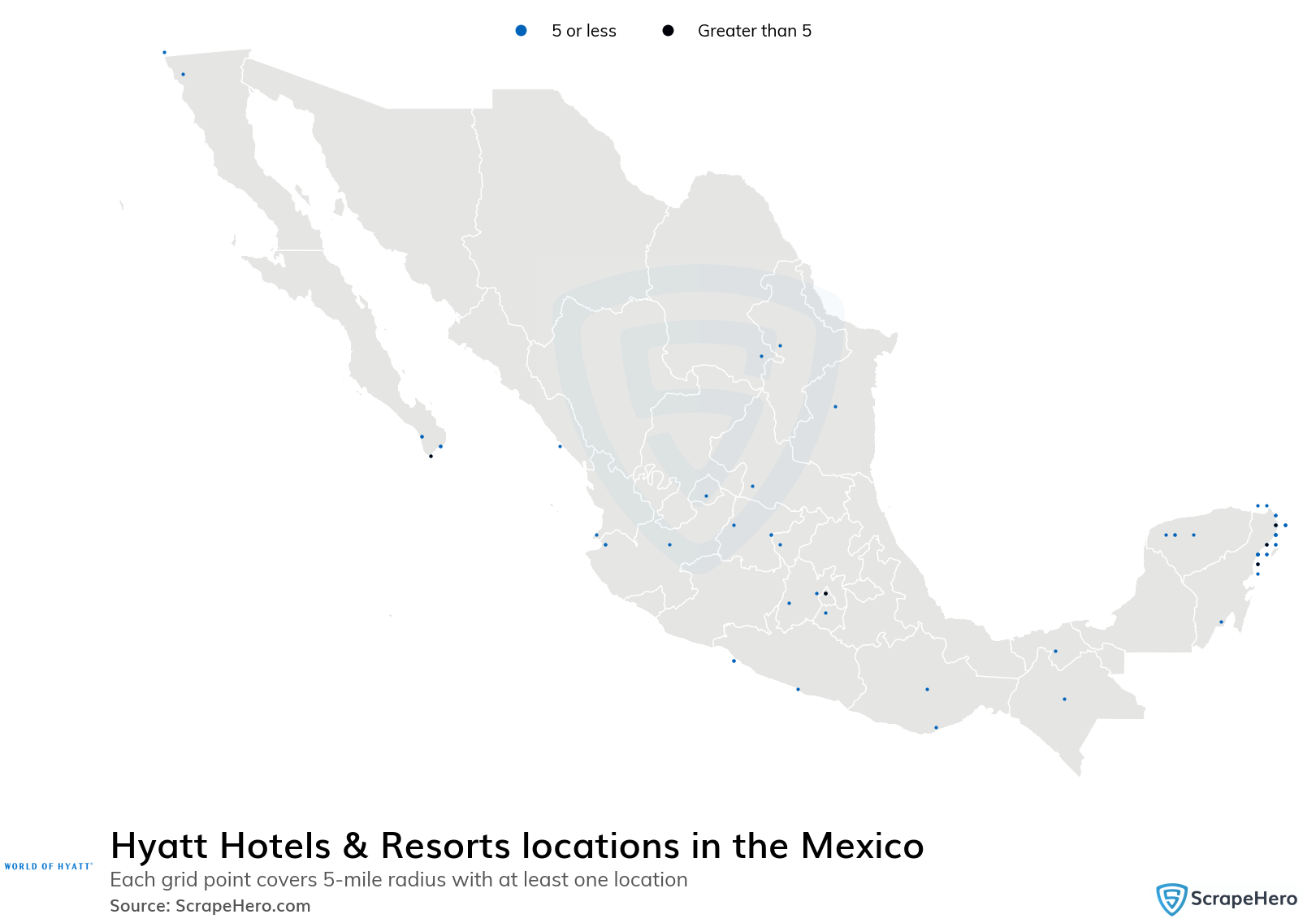 Map of Hyatt Hotels & Resorts locations in Mexico