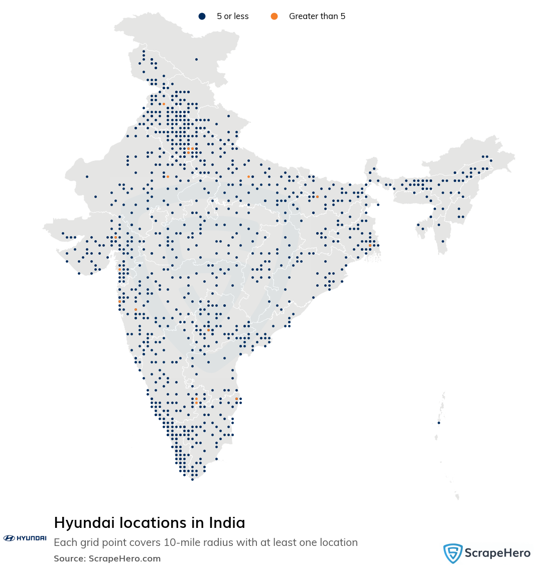 Map of Hyundai dealers in India