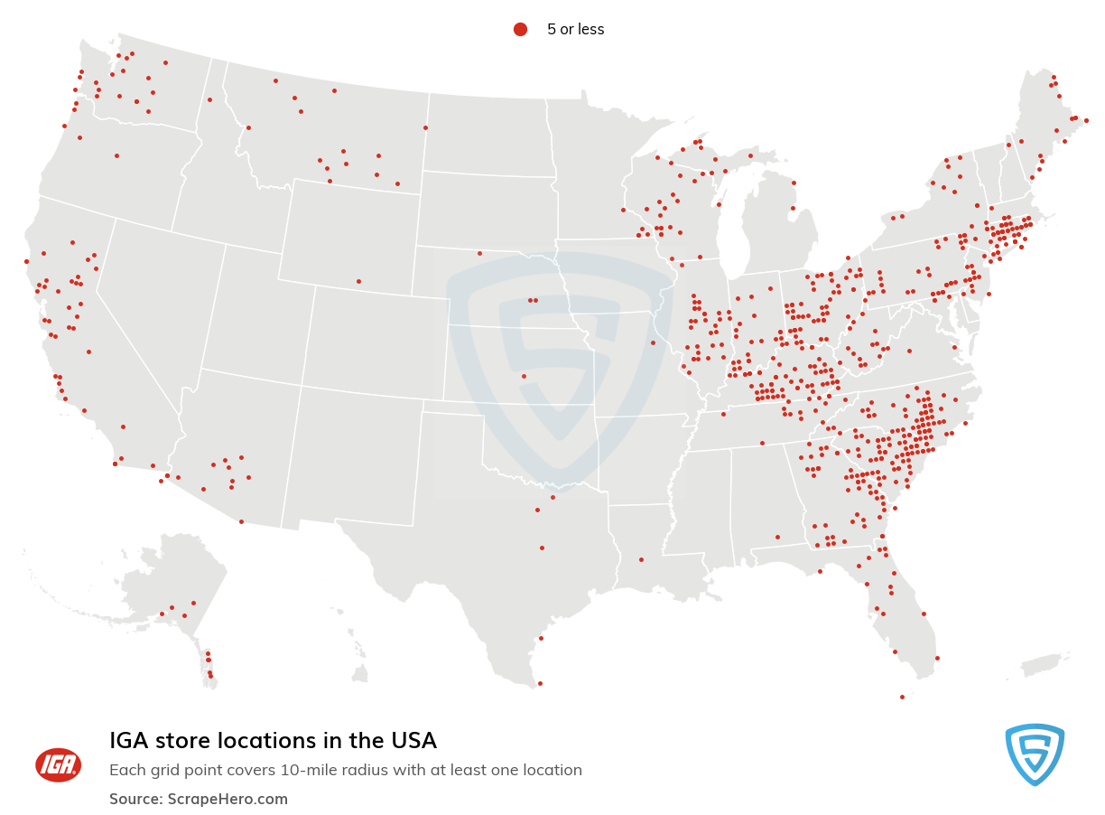 Map of IGA stores in the United States