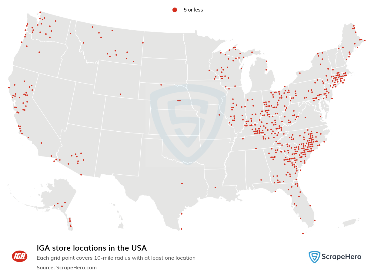 Map of IGA stores in the United States