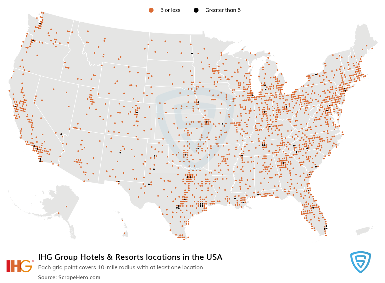 Map of IHG Group Hotels & Resorts locations in the United States