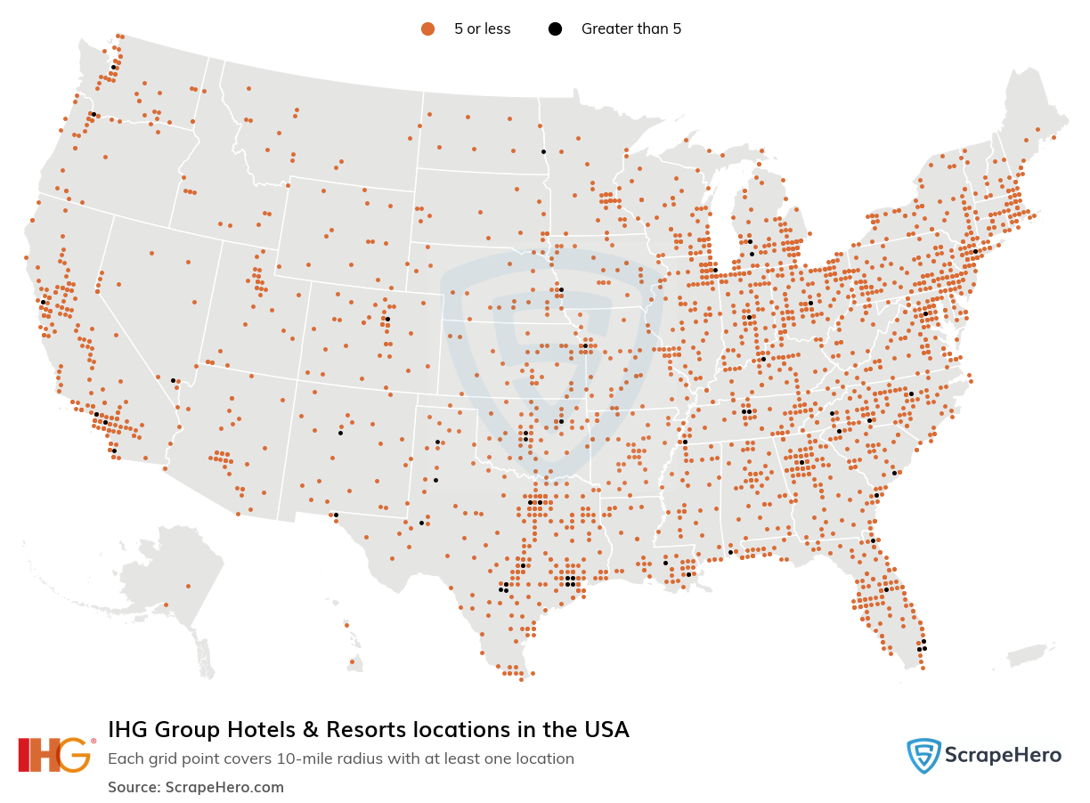 Map of  locations in the United States in 2024