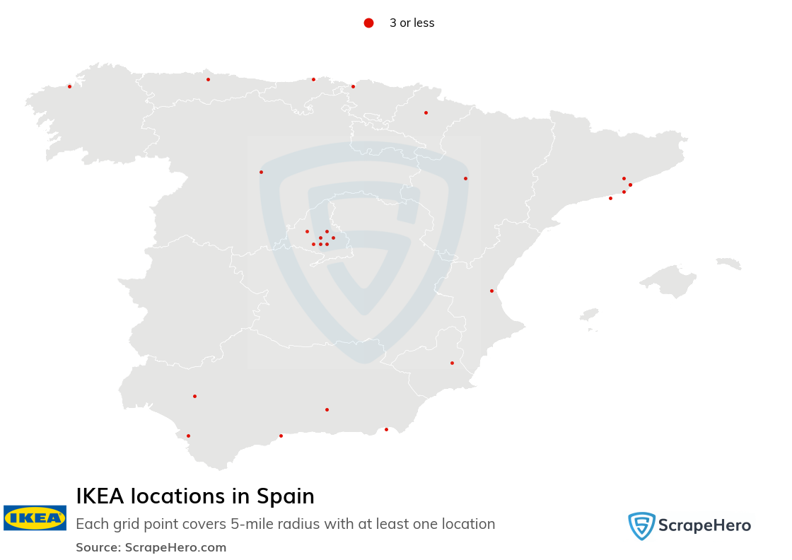 Map of IKEA locations in Spain
