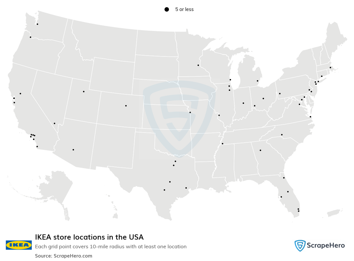 Map of IKEA stores in the United States