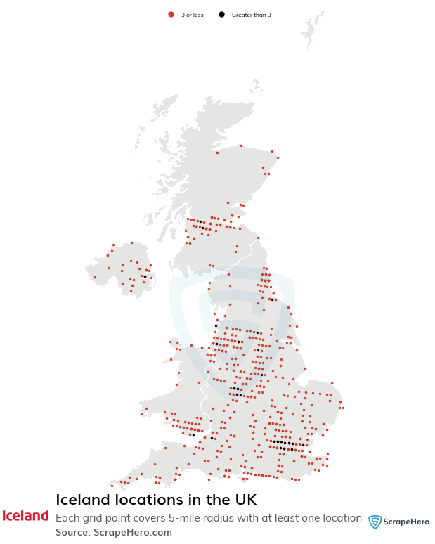 Map of Iceland stores in the United Kingdom