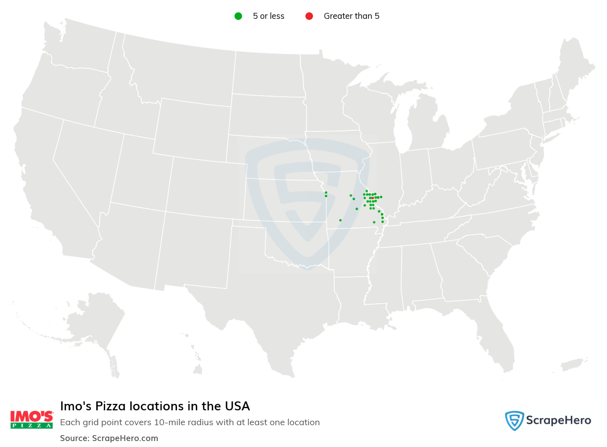 Map of Imo's Pizza locations in the United States