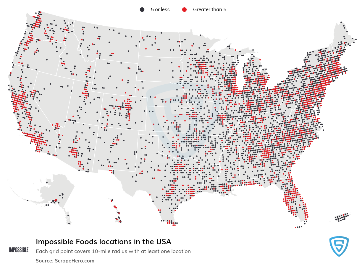 Map of Impossible Foods locations in the United States