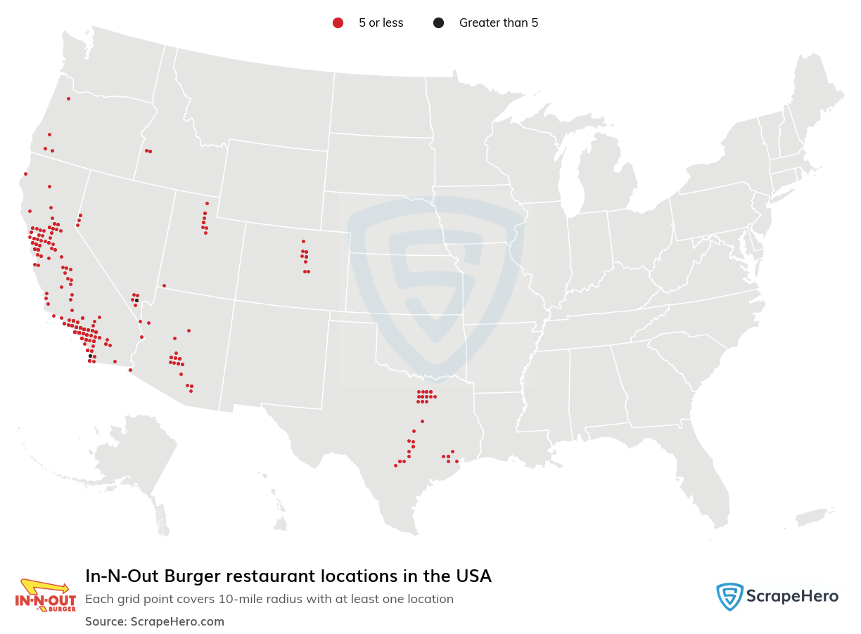 Map of In-N-Out Burger restaurants in the United States