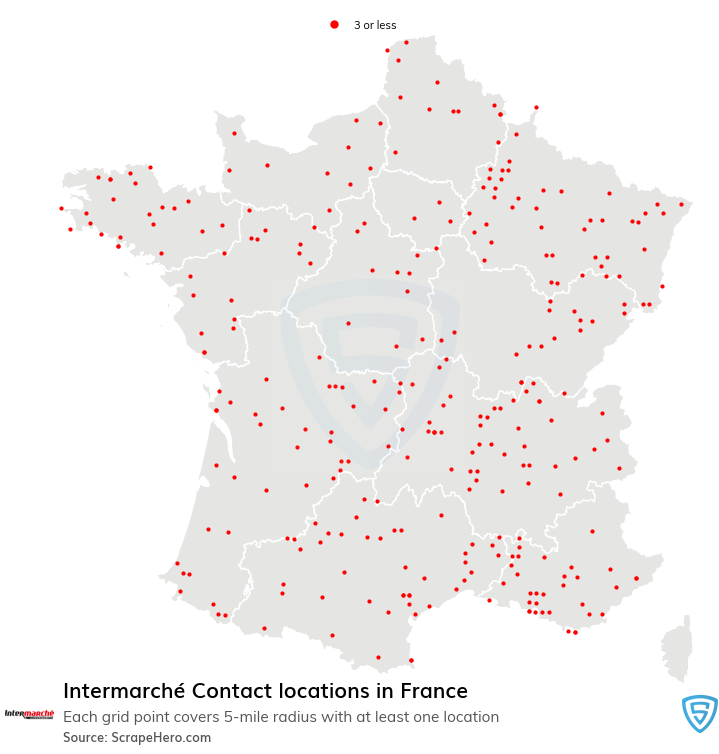 Map of Intermarché Contact retail stores in France