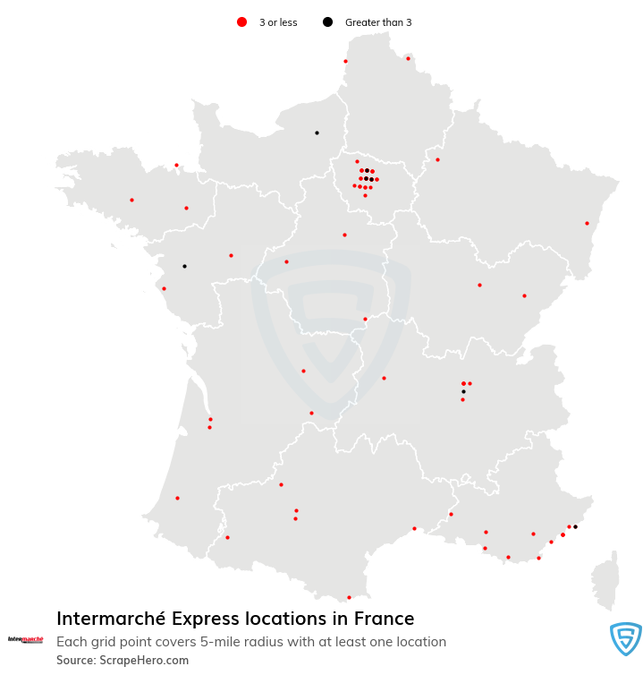 Map of Intermarché Express retail stores in France