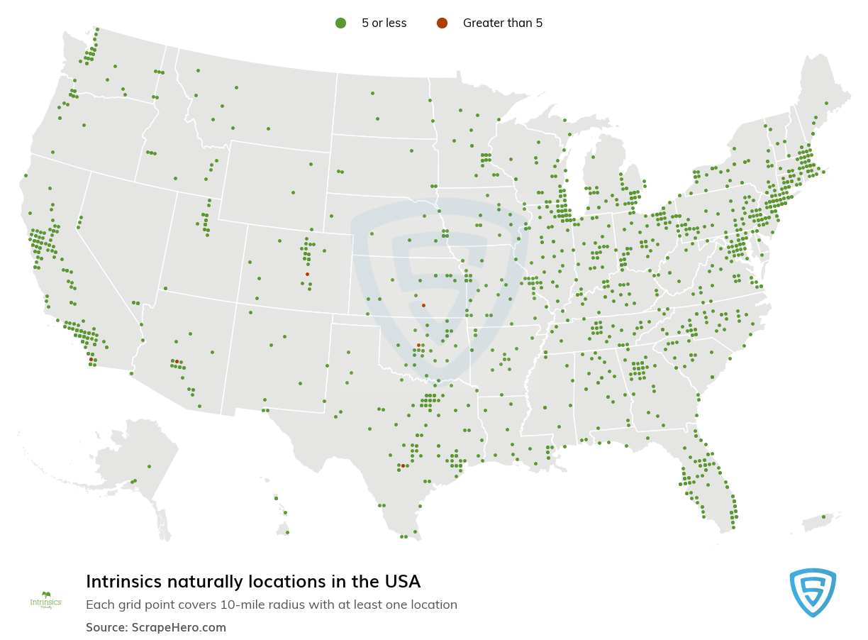 Map of Intrinsics naturally locations in the United States