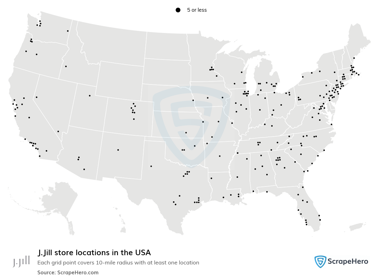 Map of J.Jill stores in the United States