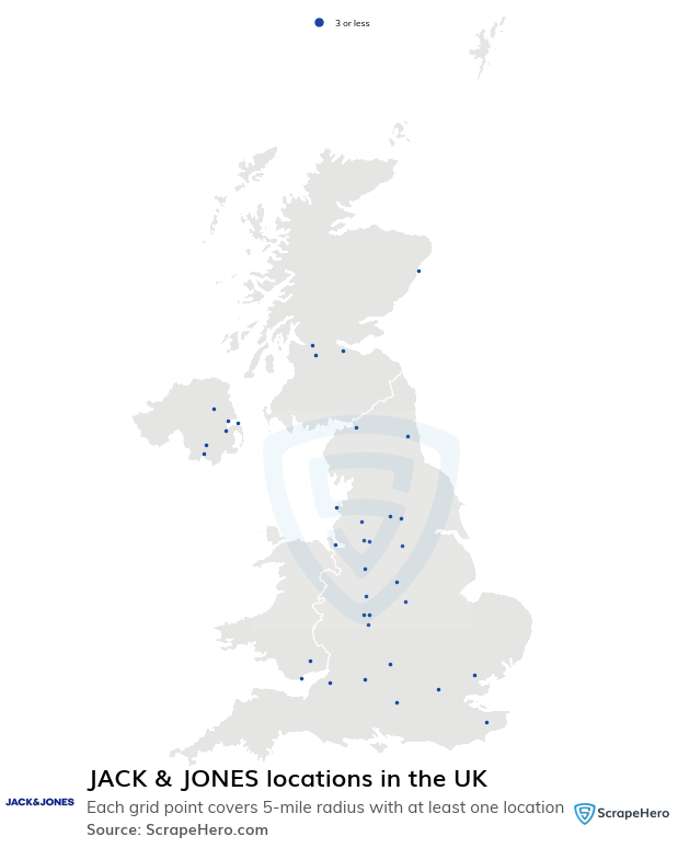 Map of JACK & JONES stores in the United Kingdom