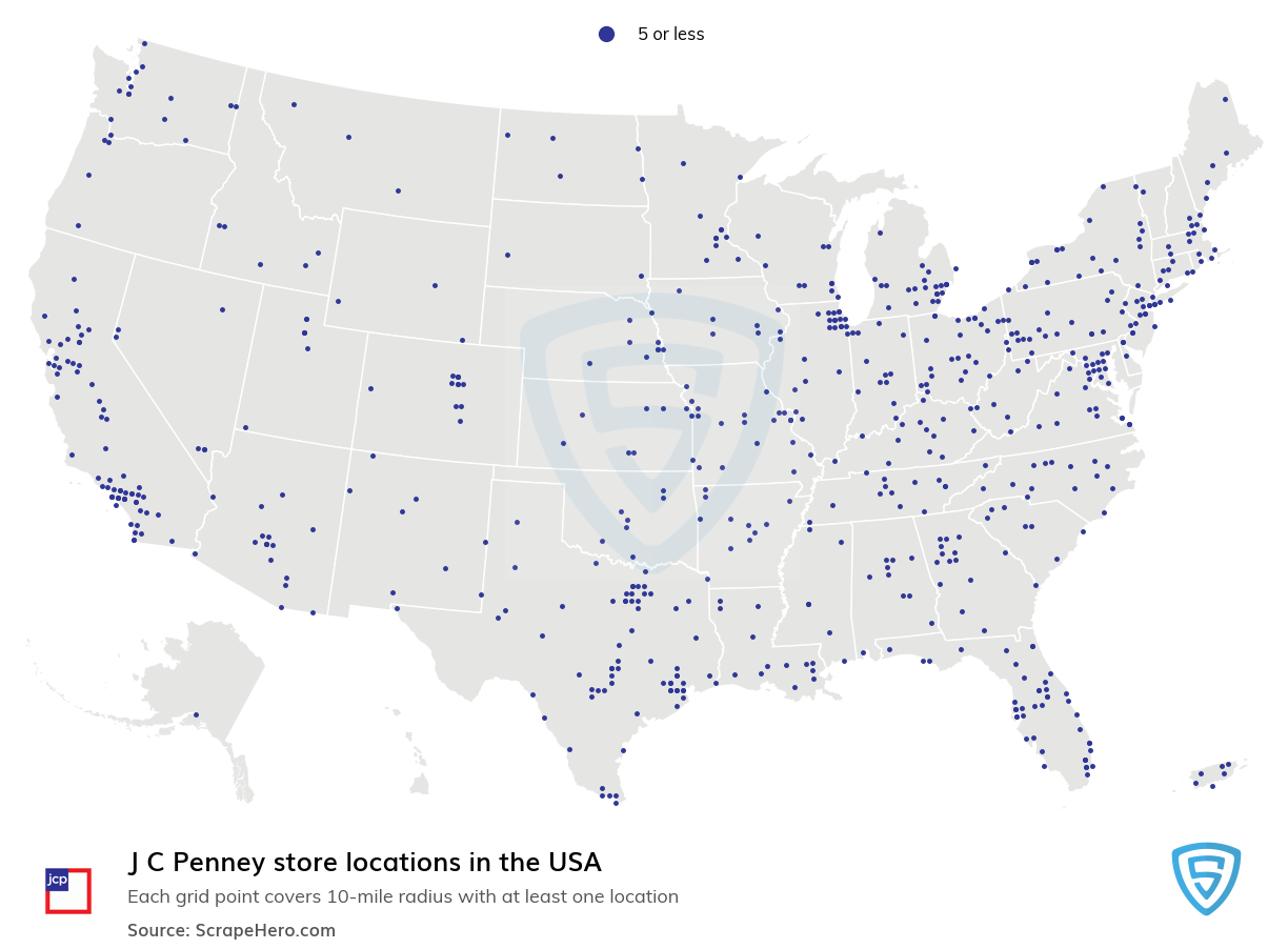 Map of JCPenney stores in the United States