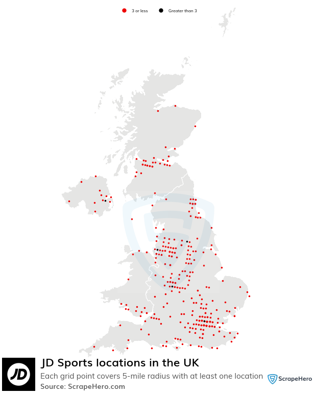 Map of JD Sports stores in the United Kingdom