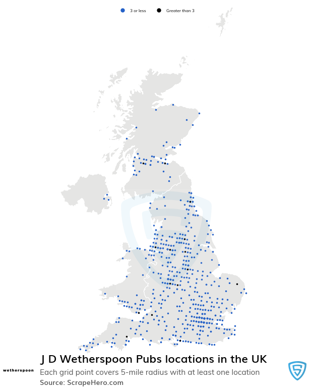 J D Wetherspoon Pubs locations