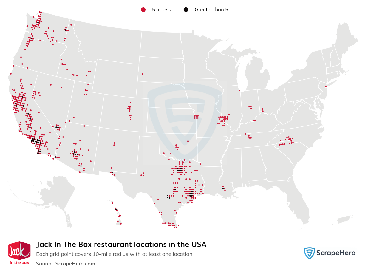 Map of Jack In The Box restaurants in the United States