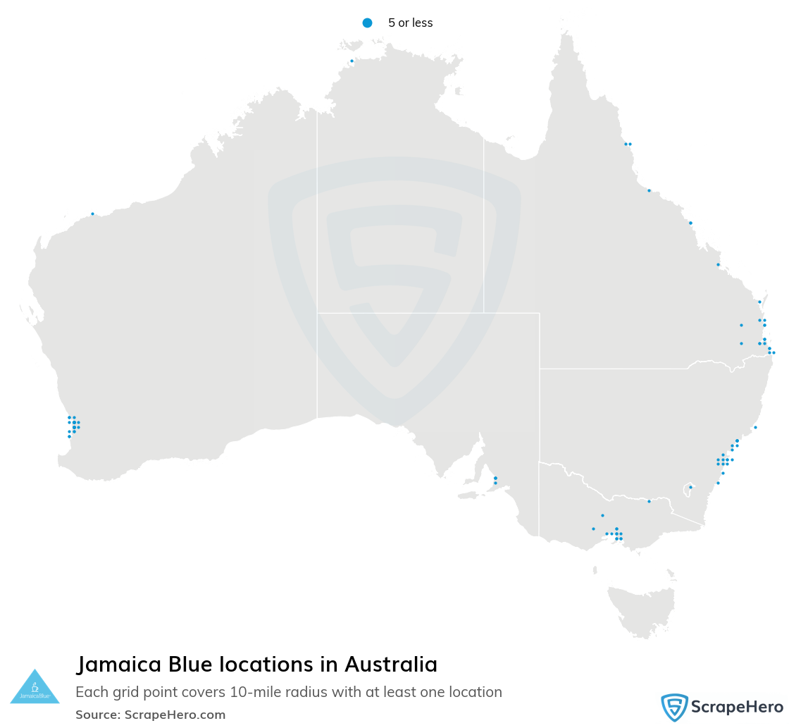 Map of Jamaica Blue locations in Australia
