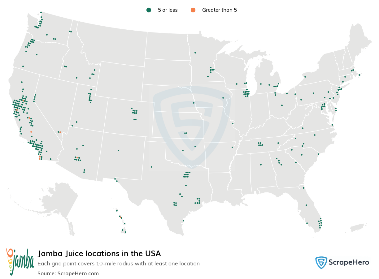 Map of Jamba Juice locations in the United States