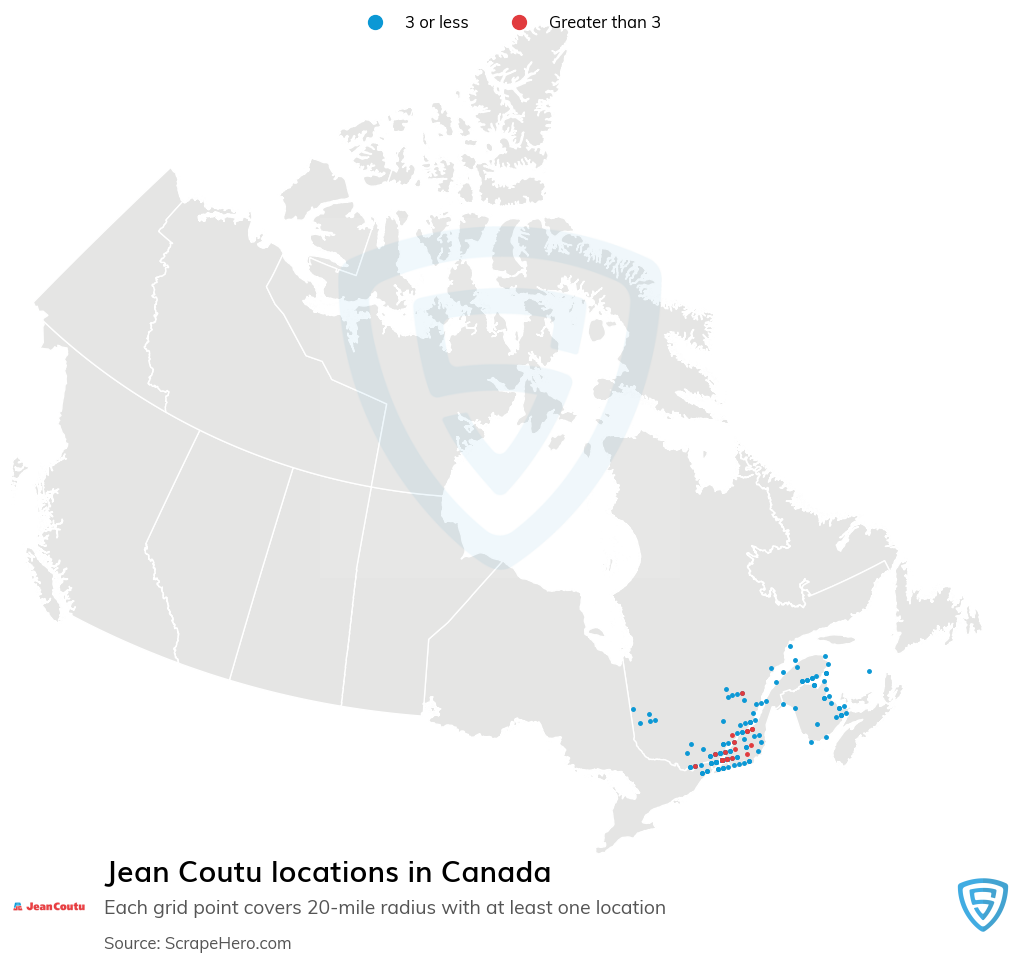 Map of Jean Coutu locations in Canada in 2022