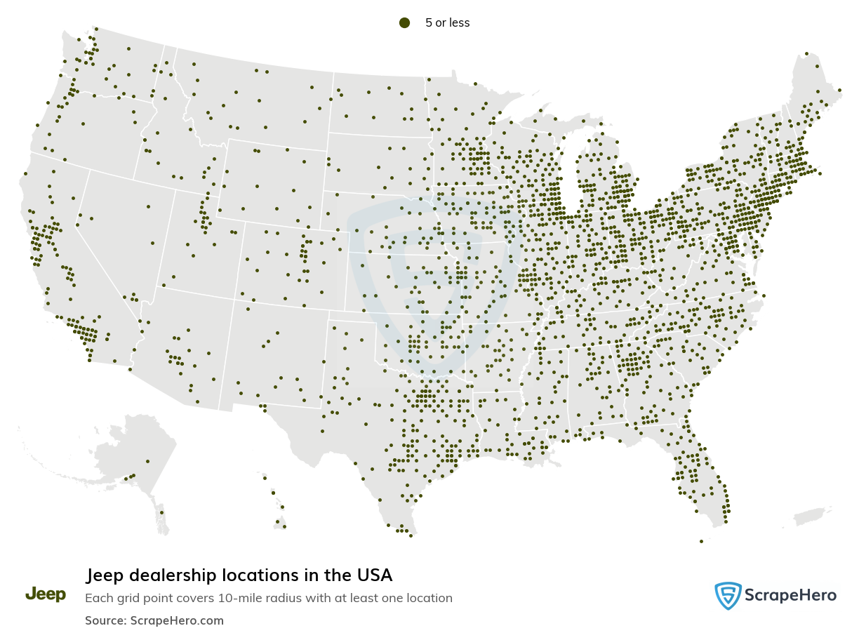 Map of Jeep dealerships in the United States