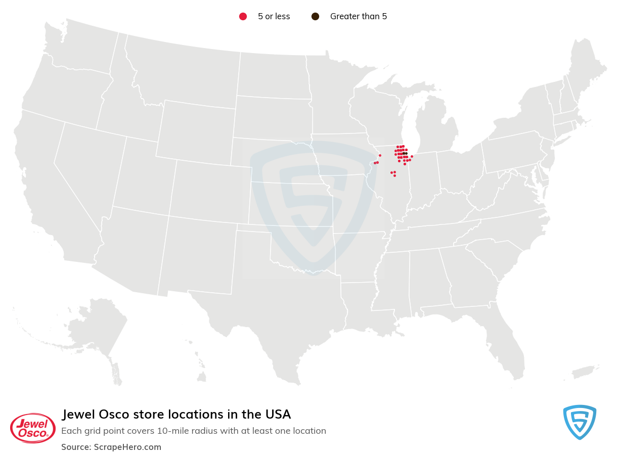 Map of Jewel Osco locations in the United States in 2022