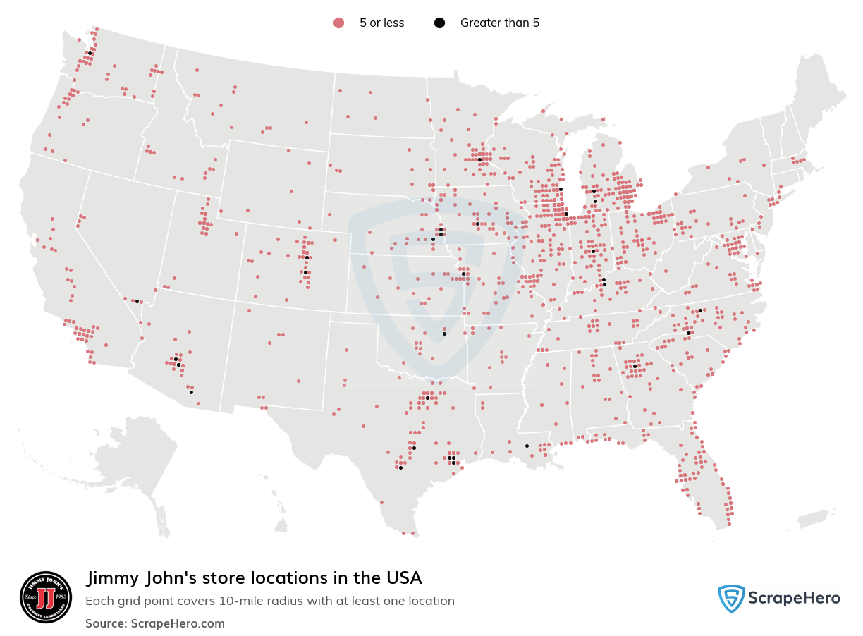 Map of Jimmy Johns stores in the United States