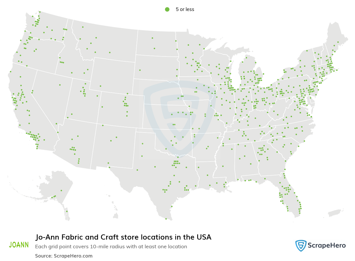 Map of Jo-Ann Fabric and Craft stores in the United States