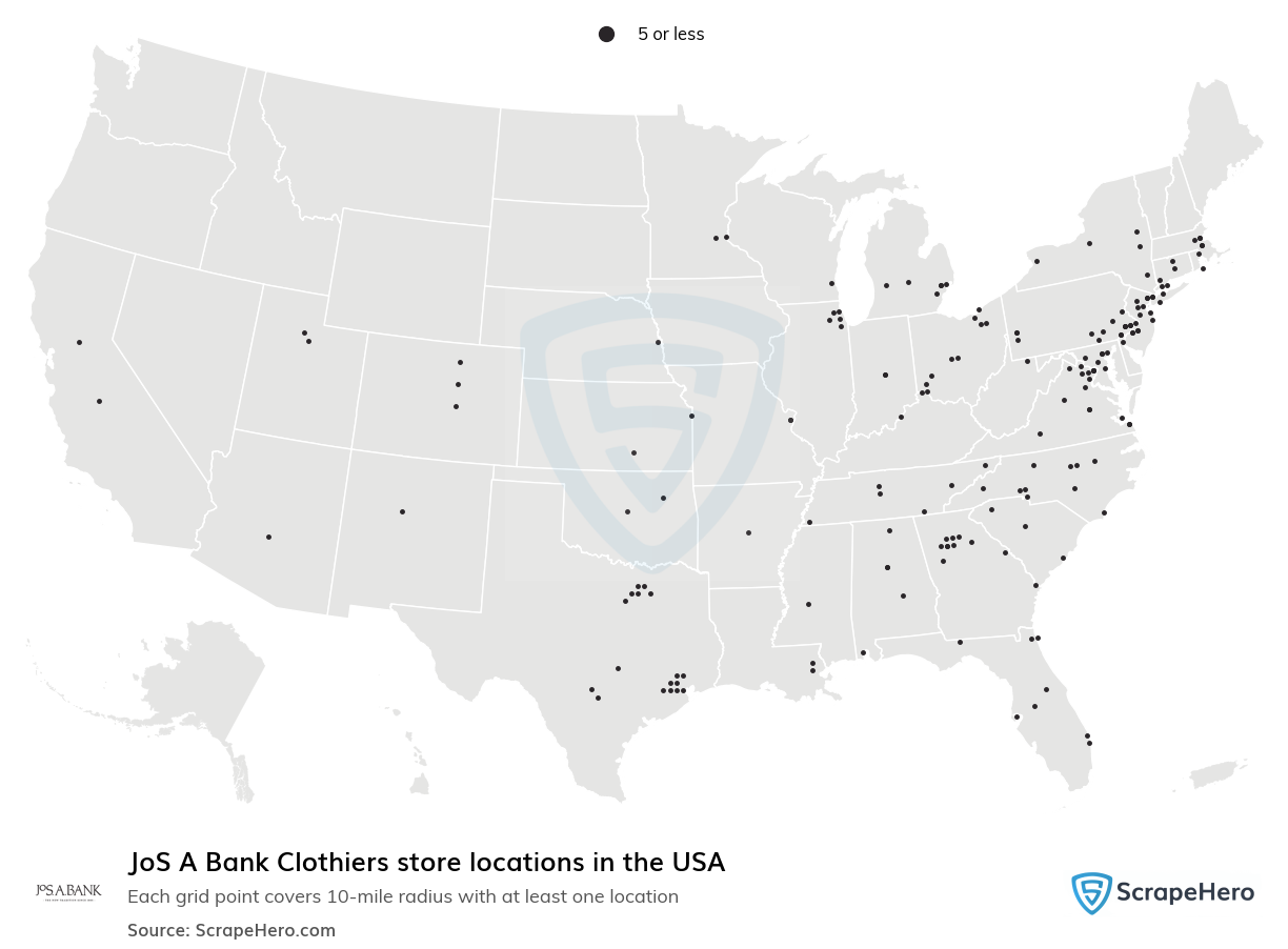 Map of JoS A Bank stores in the United States