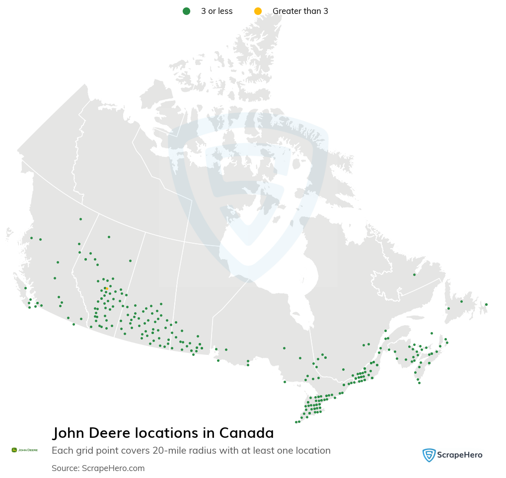 Map of John Deere dealers in Canada