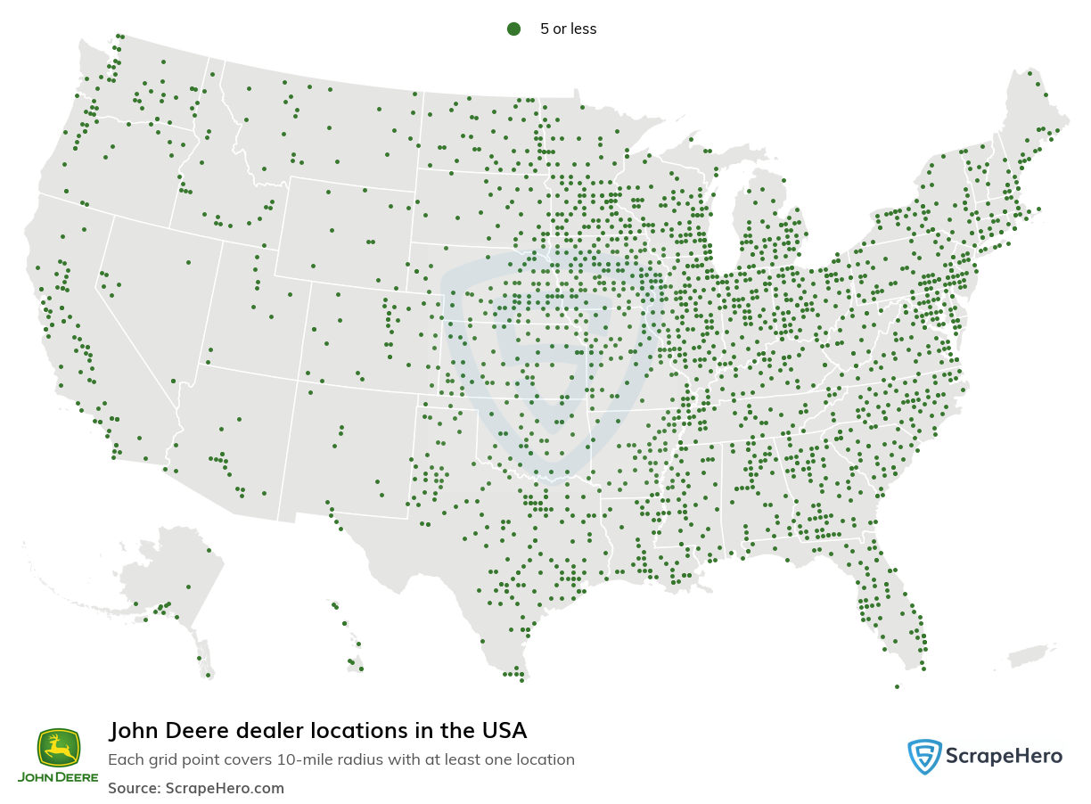 Map of John Deere dealers in the United States