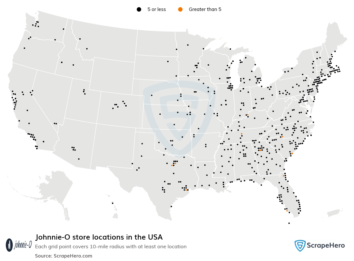 Map of  locations in the United States in 2025