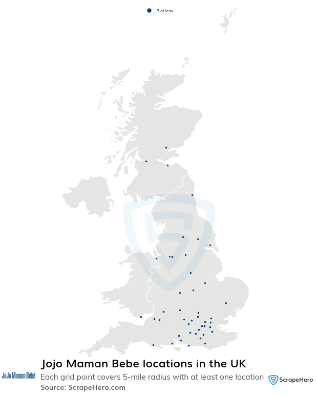 Map of Jojo Maman Bebe stores in the United Kingdom