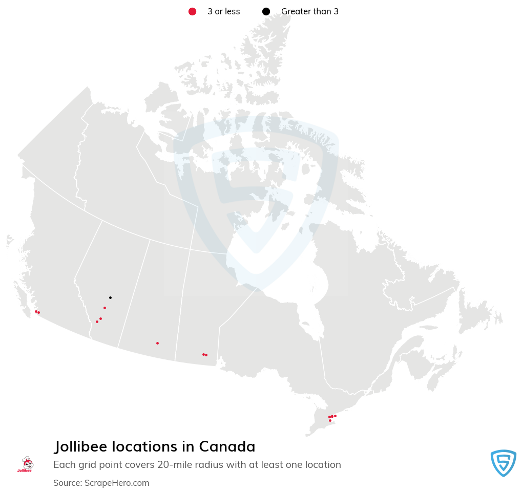 Map of Jollibee restaurants in Canada