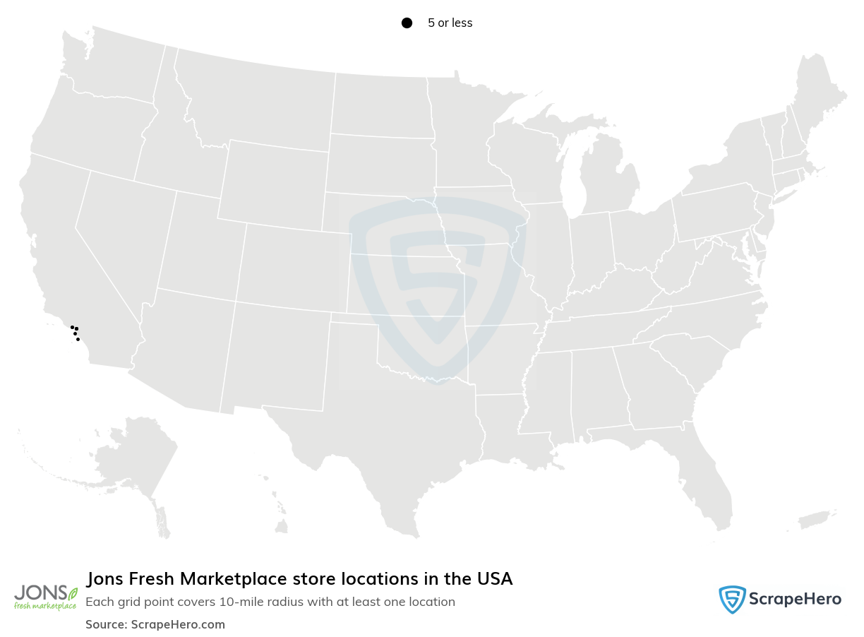 Map of Jons Fresh Marketplace stores in the United States
