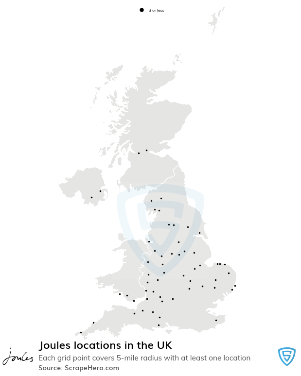 Map of Joules stores in the United Kingdom