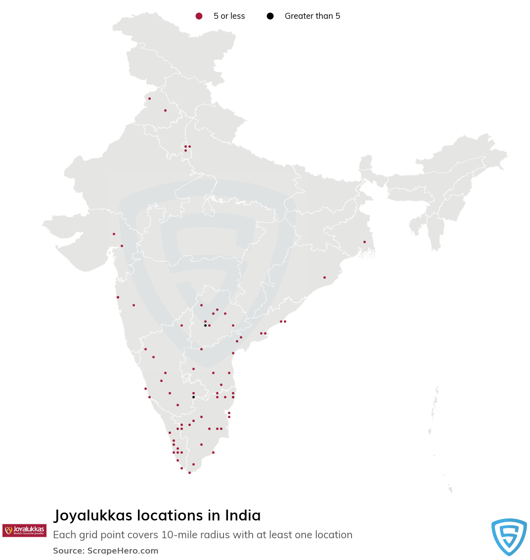 Map of Joyalukkas stores in India