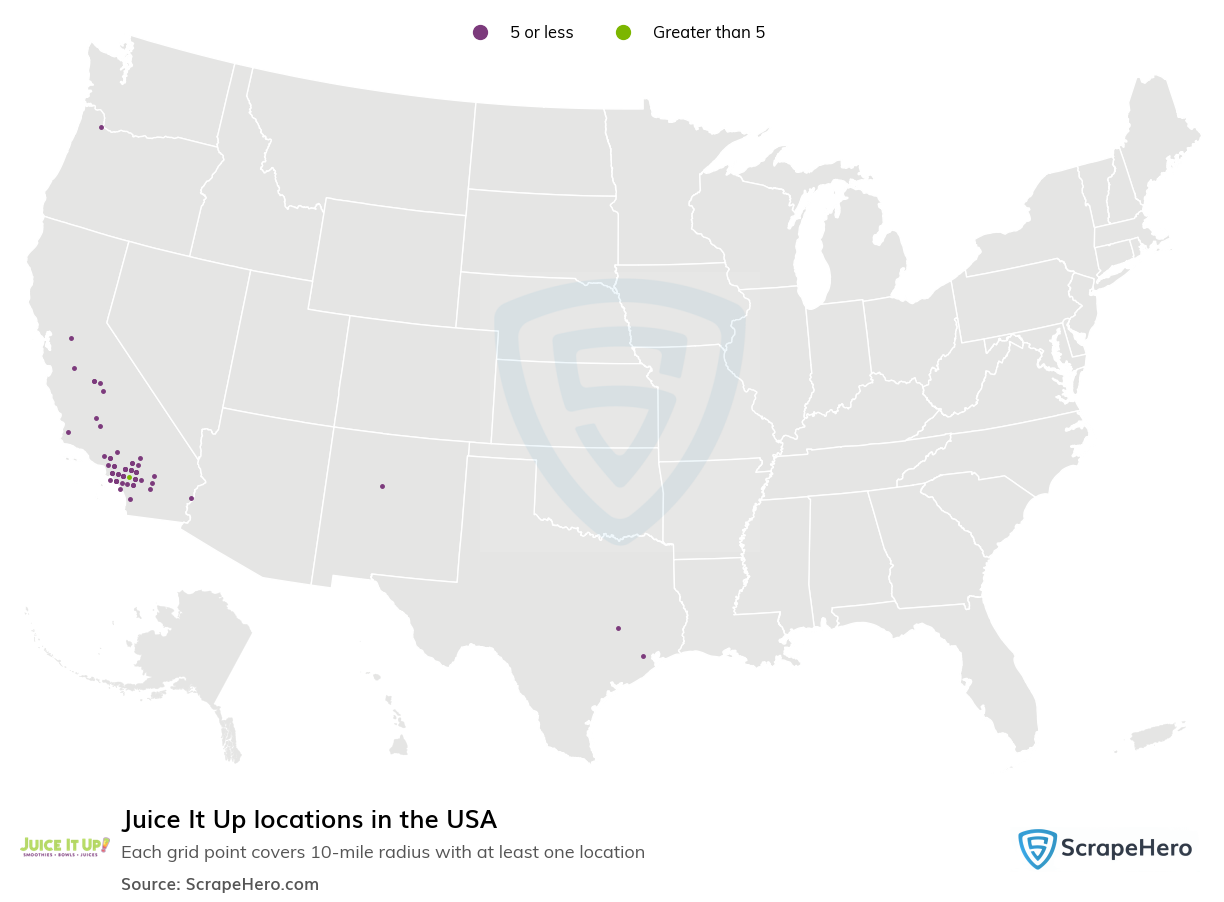 Map of Juice It Up locations in the United States