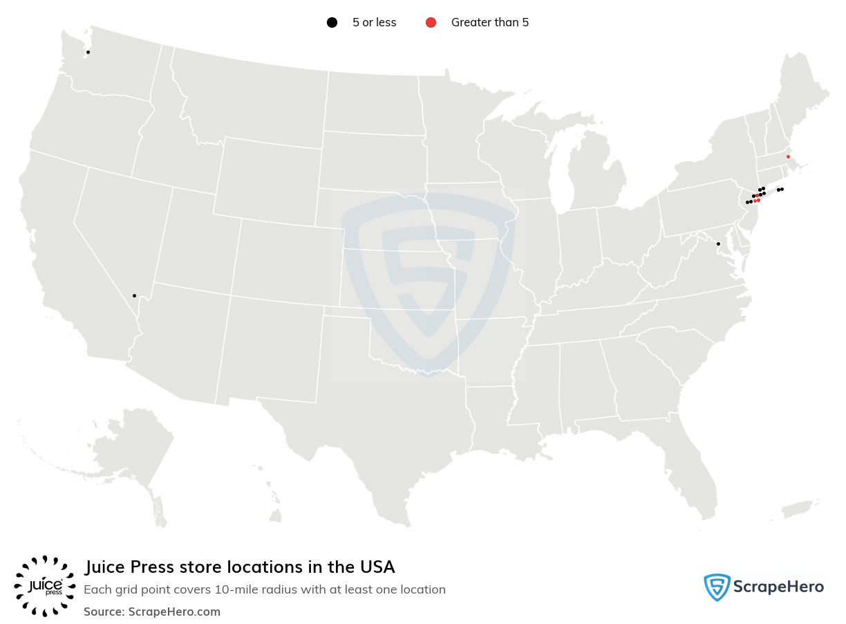 Map of Juice Press stores in the United States