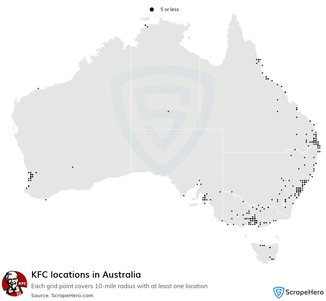Map of KFC restaurants in Australia