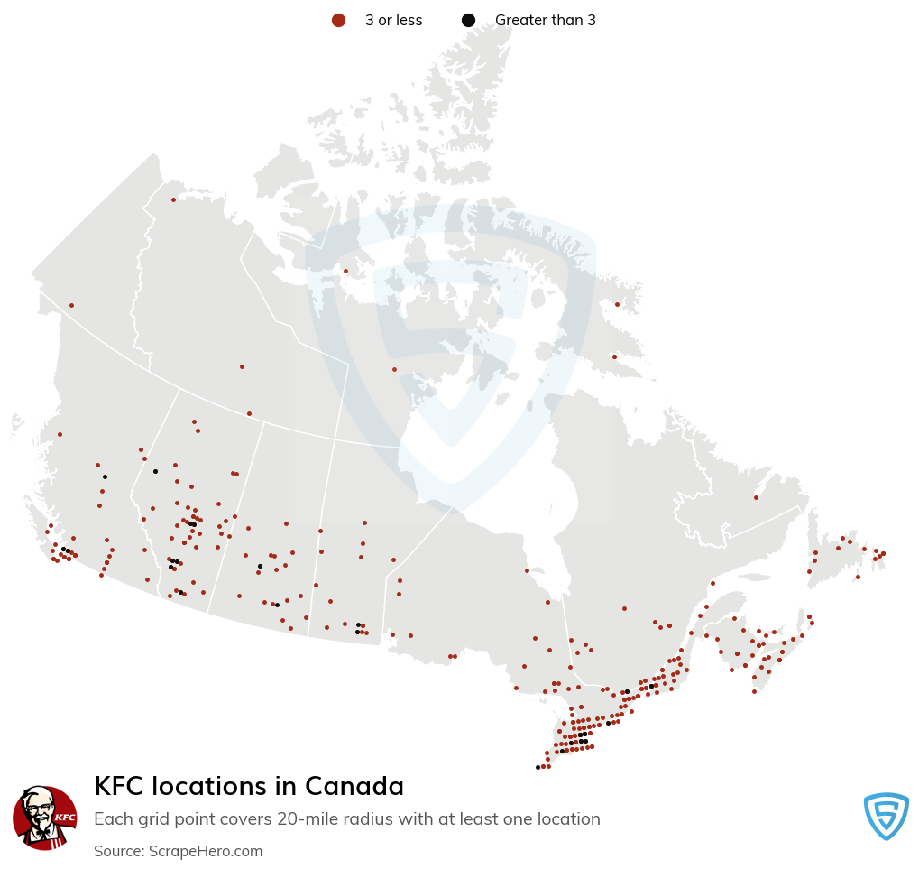 Map of KFC locations in Canada in 2022