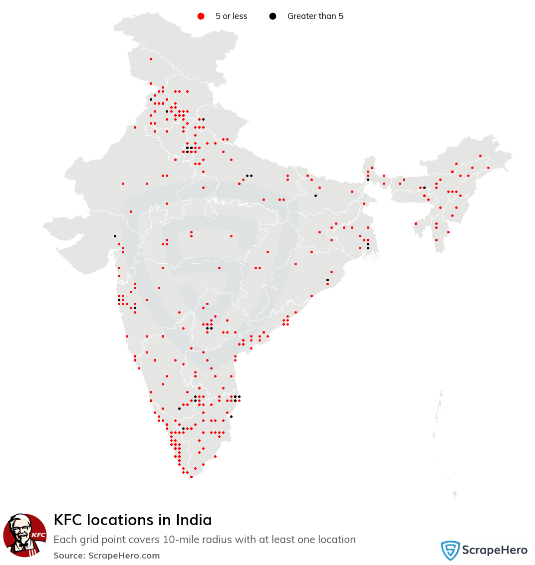 Map of KFC restaurants in India