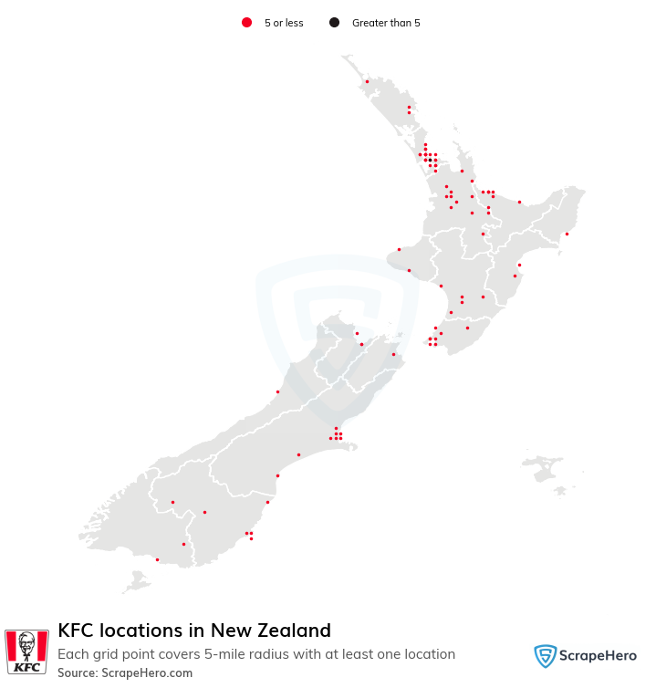 Map of KFC restaurants in New Zealand