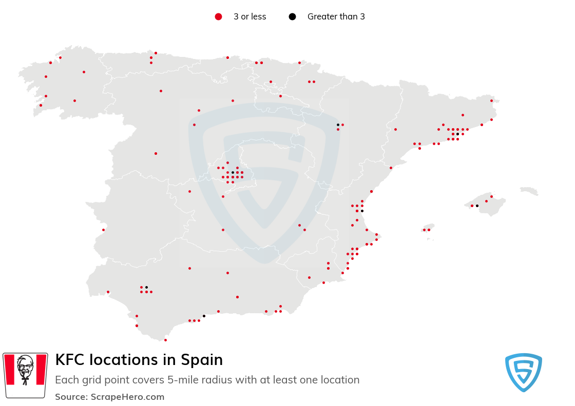 Map of KFC stores in Spain