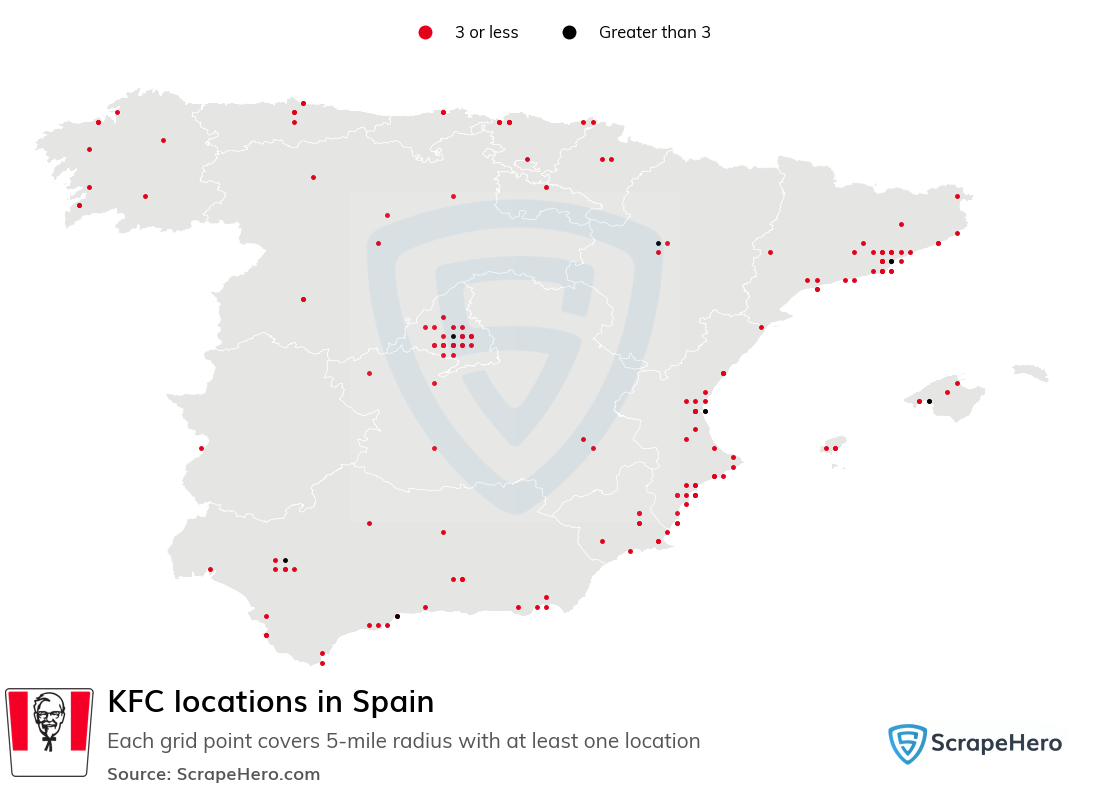 Map of KFC stores in Spain