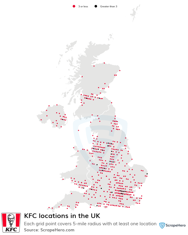 Map of KFC restaurants in the United Kingdom