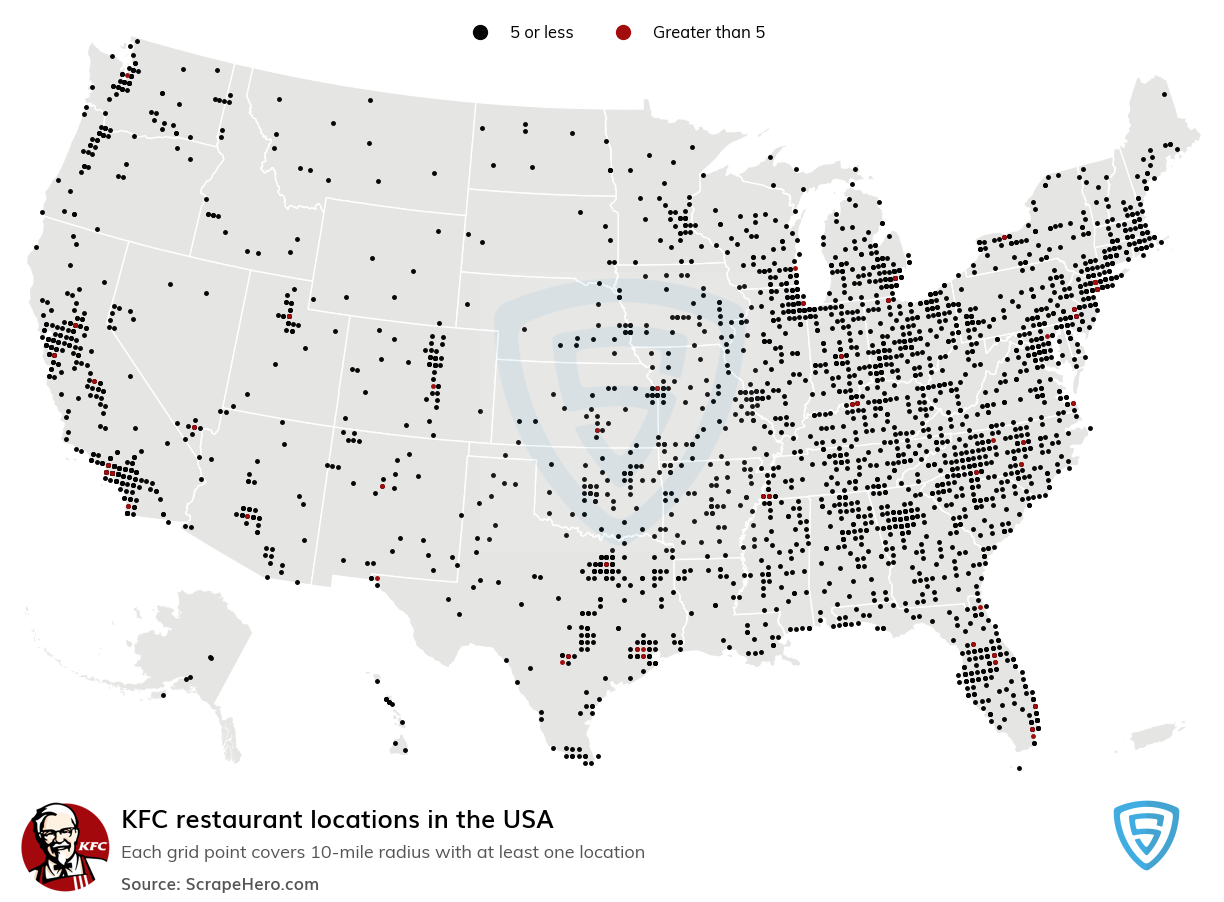 Map of KFC restaurants in the United States