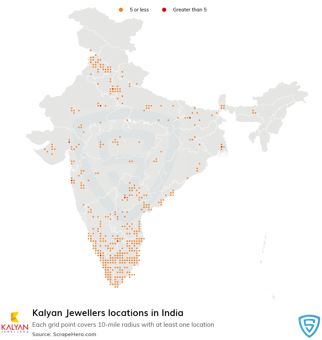Map of Kalyan Jewellers stores in India