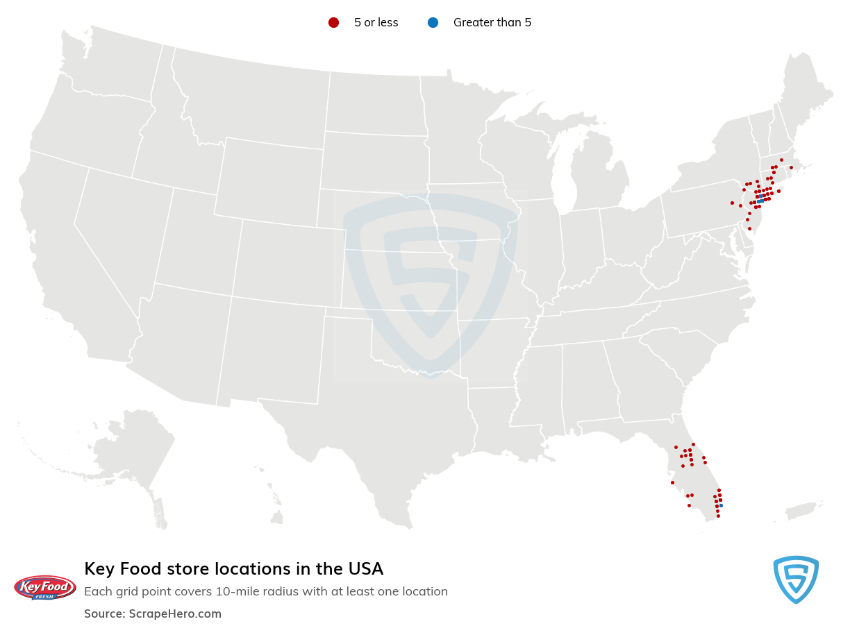 Map of Key Food stores in the United States