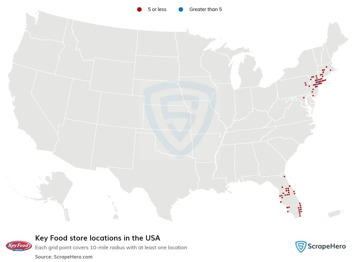 Map of Key Food stores in the United States